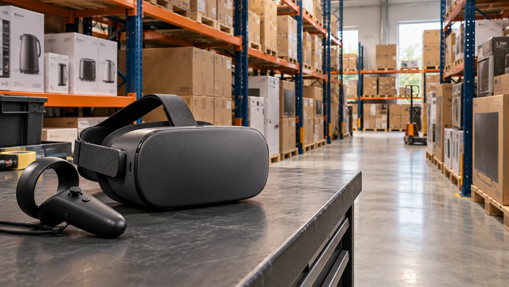 Illustrative concept of VR safety training in a retail stockroom